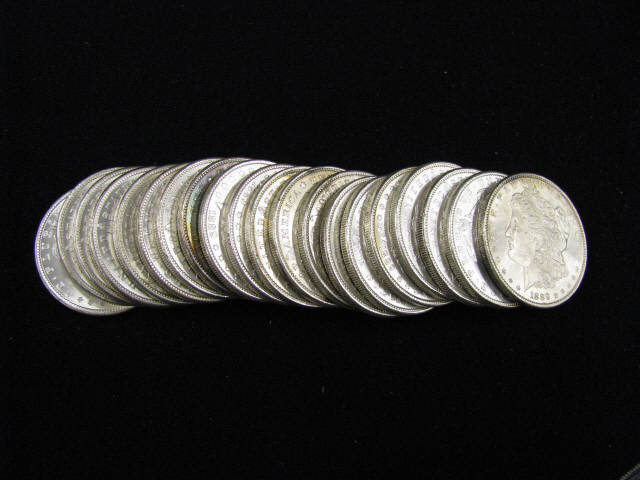 Roll of 20 1889 Morgan Silver Dollars uncirculated