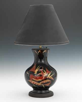 A Deco Style Reverse Painted Lamp Base Reverse painted glass
