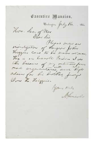 LINCOLN ABRAHAM Autograph Letter Signed A Lincoln as President to