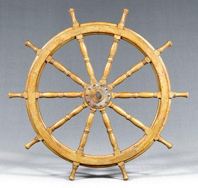 Painted wood and brass ship s wheel made in section