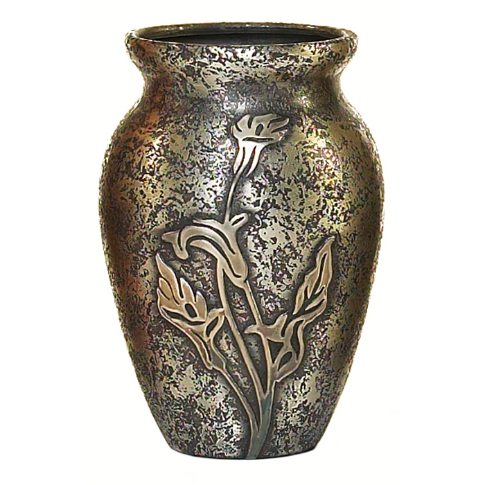 Heintz vase sterling on bronze applied floral design original silver