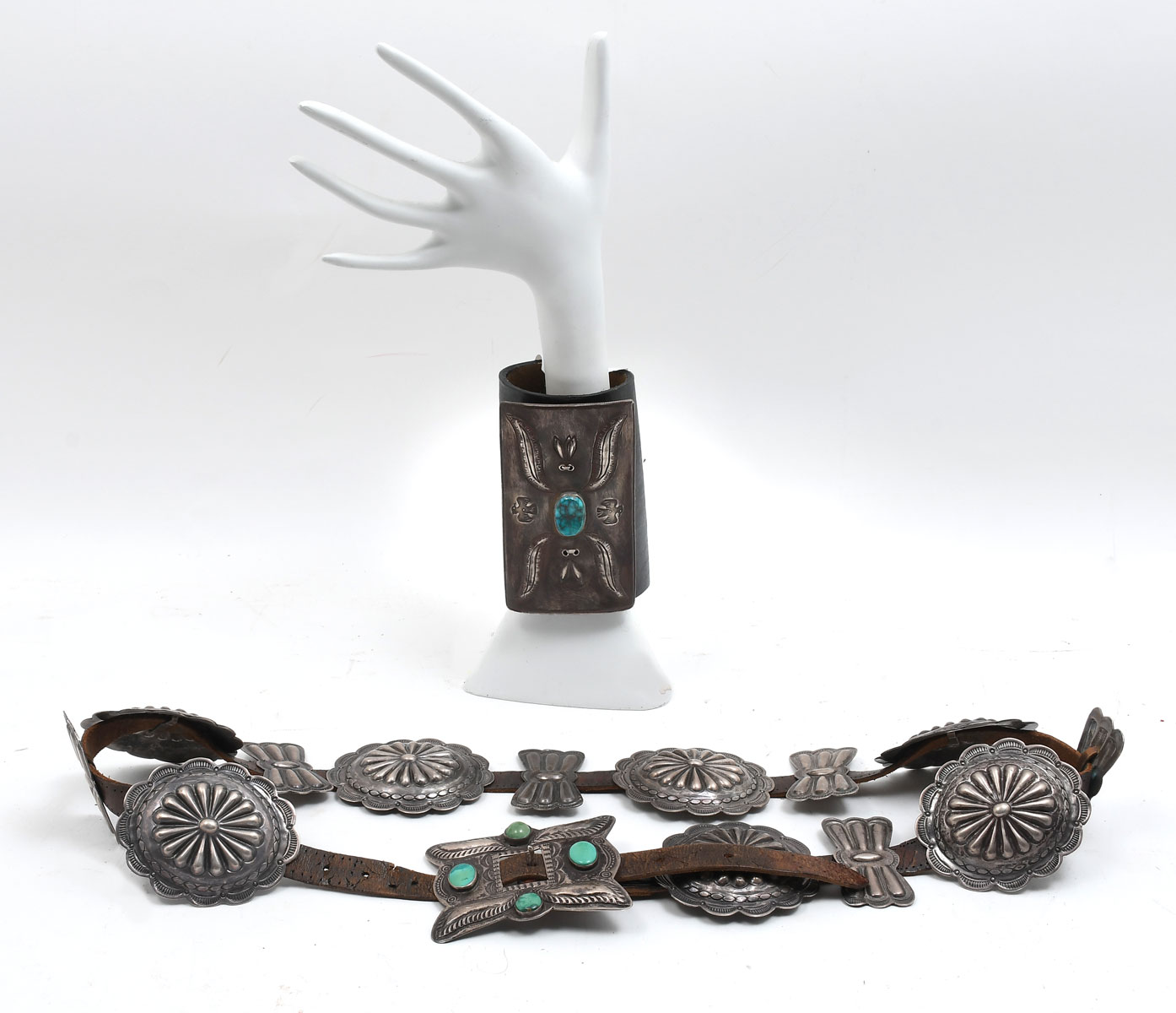 2 PC NATIVE AMERICAN INDIAN CONCHO BELT KETOH CUFF 1