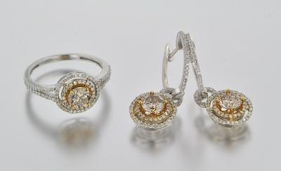 A Diamond Ring and Matching Earrings 14k white gold ring