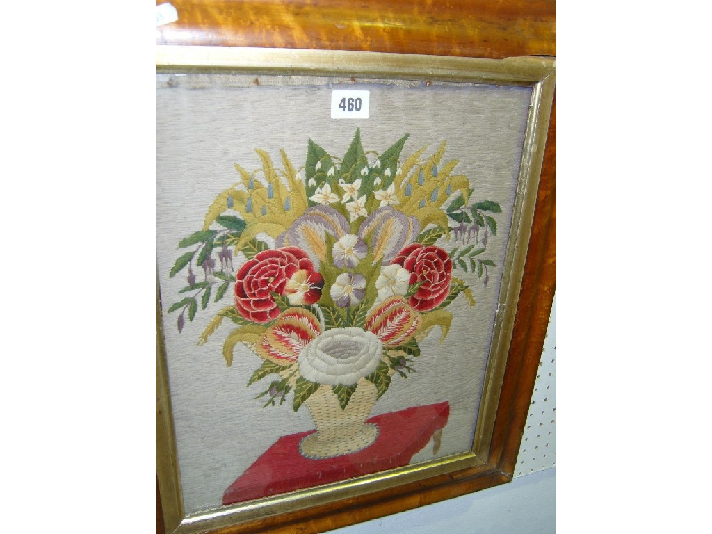 A 19th century long stitch wool work panel showing a