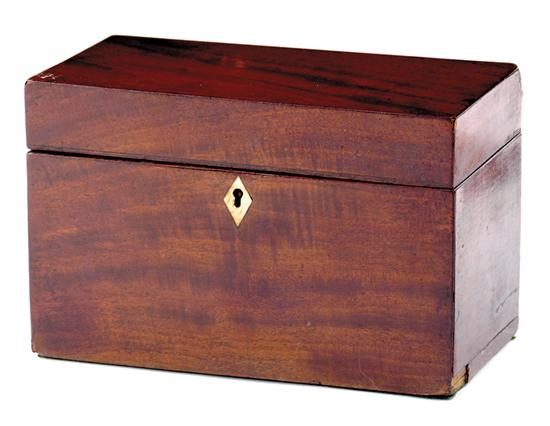 English mahogany double tea caddy circa 1850 hinged lid opening