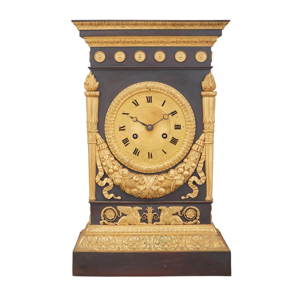 Empire Style Gilt and Patinated Bronze Mantel Clock 19th Century