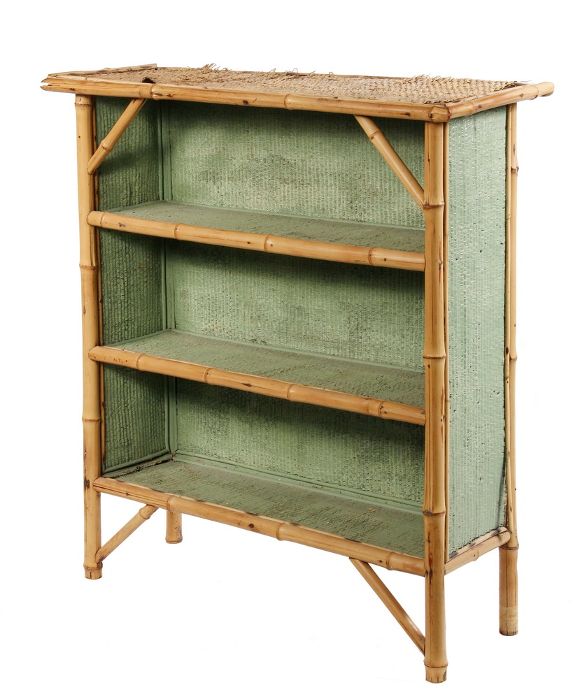 BAMBOO BOOKSHELF Circa 1900 Three Shelf Bamboo Framed Stand with