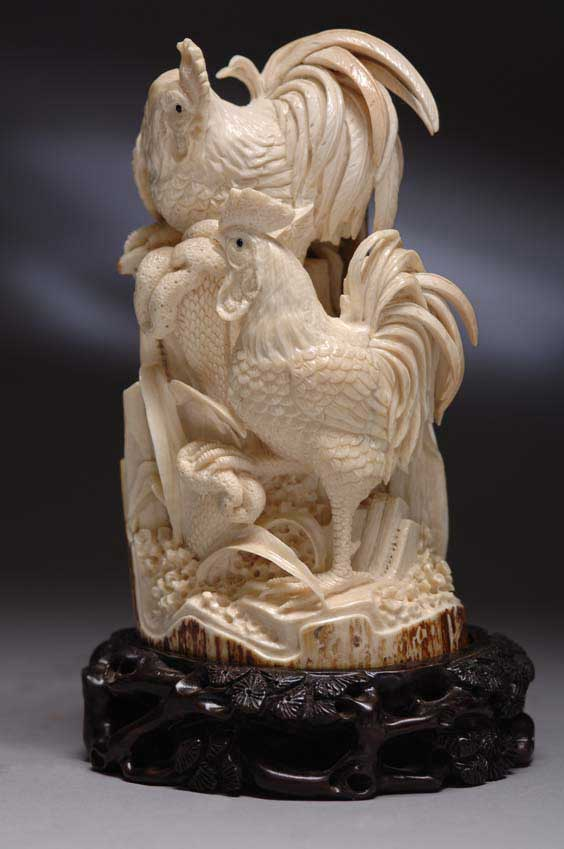 FINE FOSSIL IVORY CARVING Exquisitely detailed carved fossil mammoth ivory