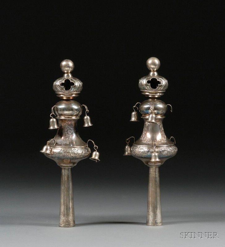 Pair of Silver Torah Finials Breslau c 1864 Carl Friedrich