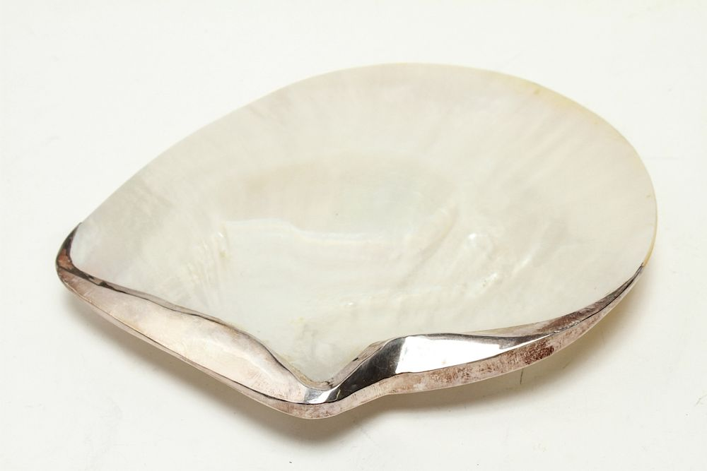 Mother of Pearl Shell Caviar Dish with Silver Mount Mother