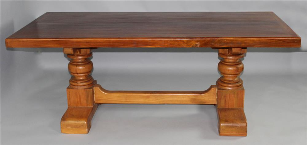 MODERN CONTINENTAL TRESTLE BASE DINING OR LIBRARY TABLE molded top