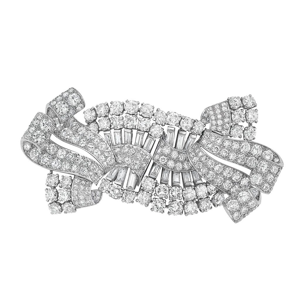 5 Platinum and Diamond Double Clip Brooch Cartier The stylized