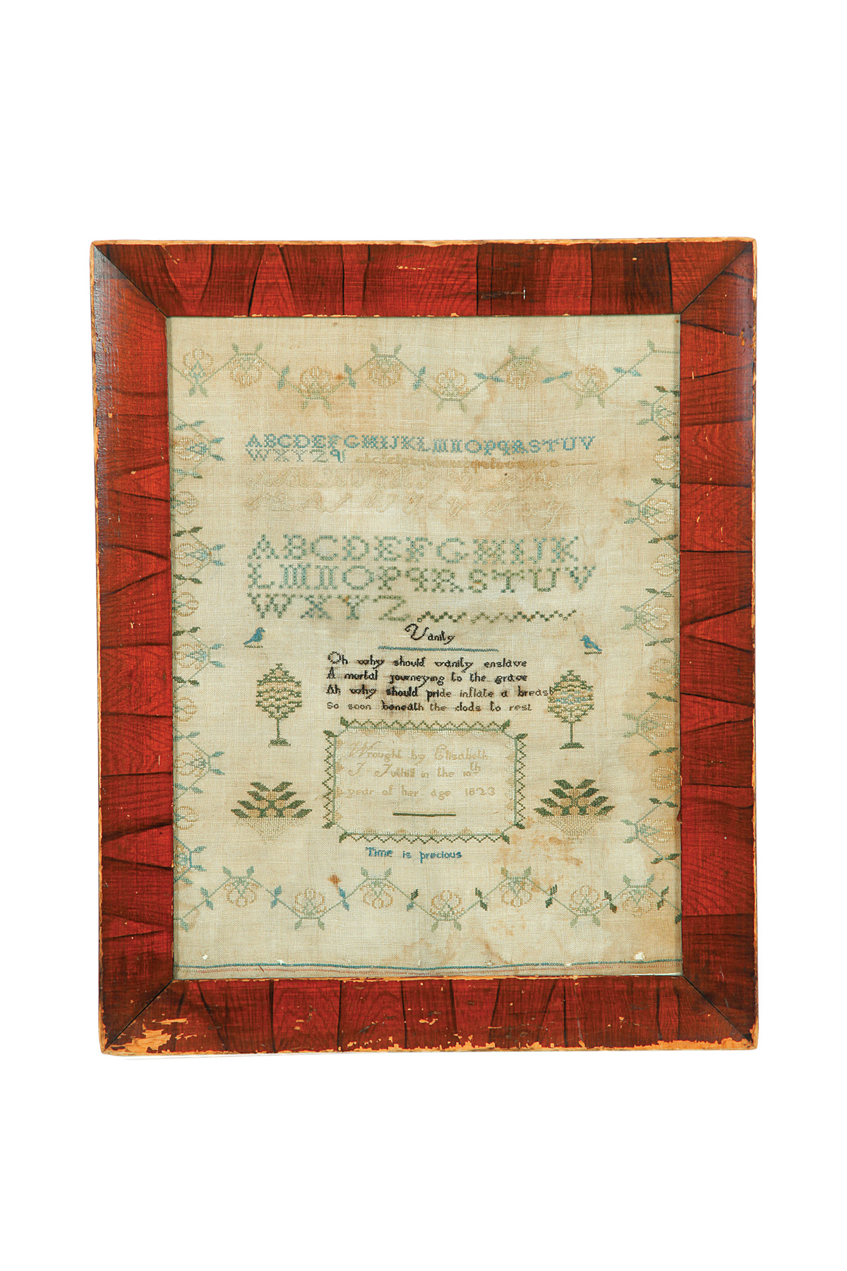 SAMPLER Possibly Pennsylvania or New York dated 1823 silk on