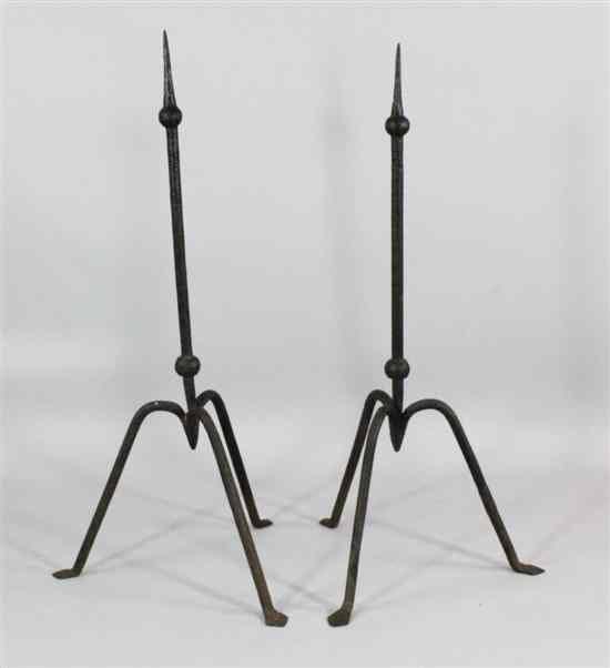 A pair of large iron pricket candlesticks Continental 17th 18th