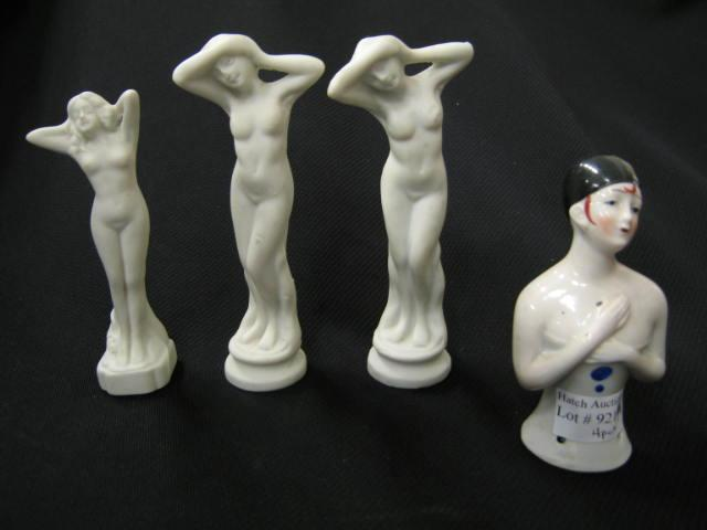 4 Art Deco Items three bisque nudes together with a