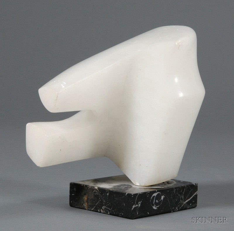 T Eguibar Sculpture Marble Abstract form in alabaster white on