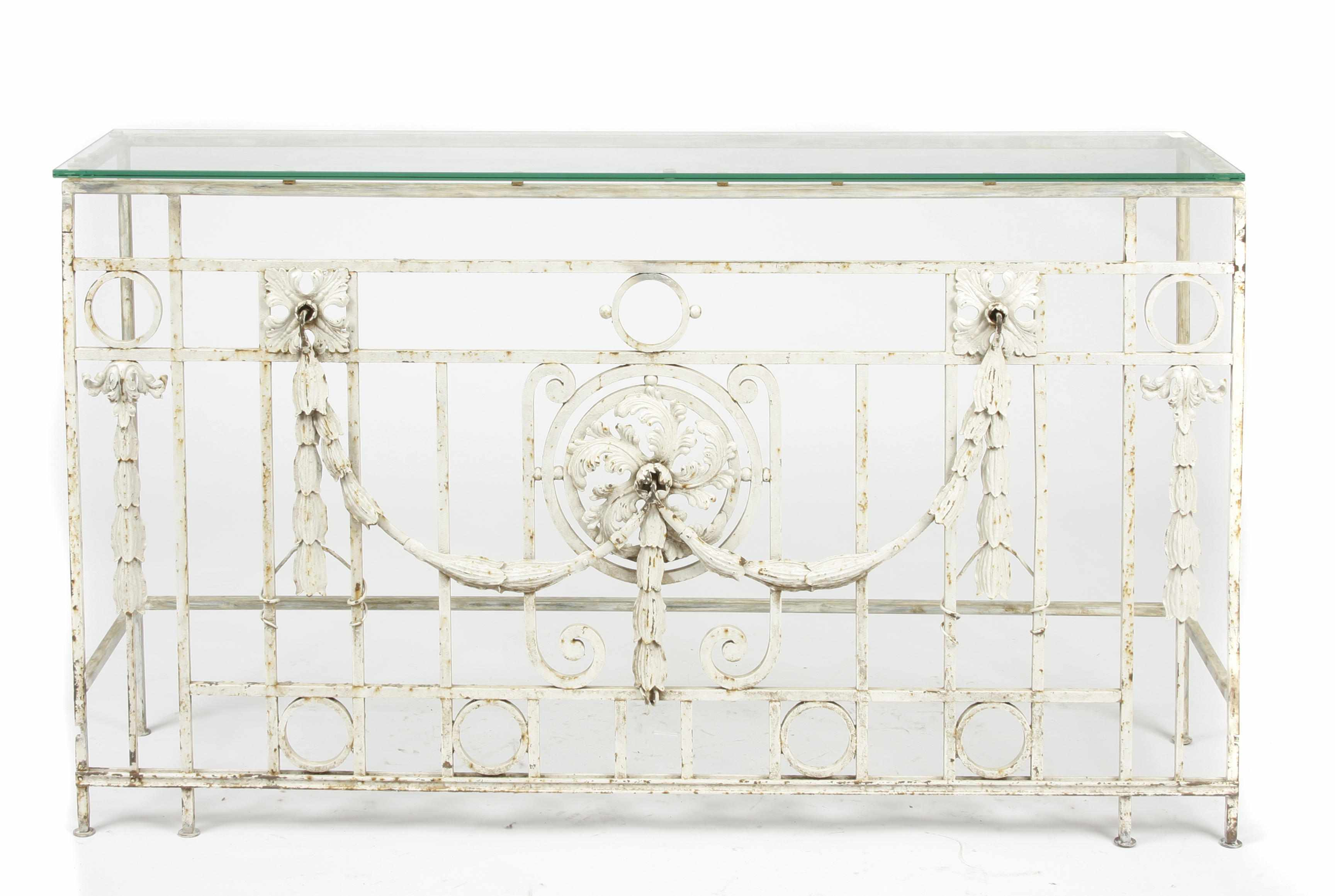 A Neoclassical style cast iron balcony panel now as a