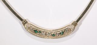 Diamond emerald and 14k yellow gold necklace Diamond emerald and