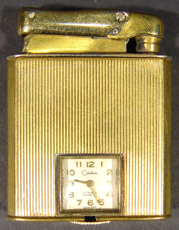 Colibri Monopol gold plated lighter set with a 17 jewelled