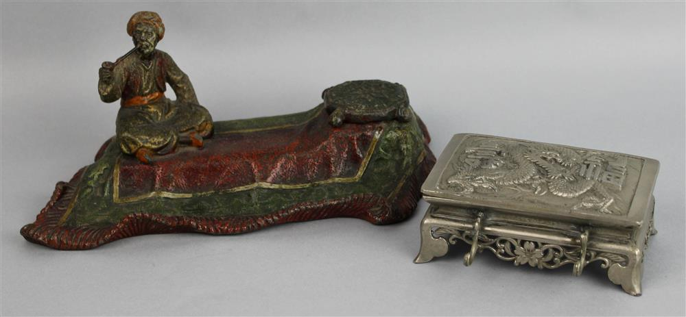 COLD PAINTED VIENNA STYLE INKSTAND impressed flower head mark under