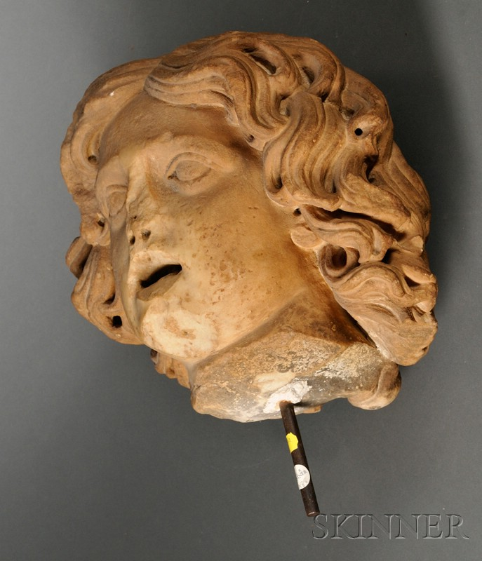 Greco Roman style Carved Marble Head of a Young Man