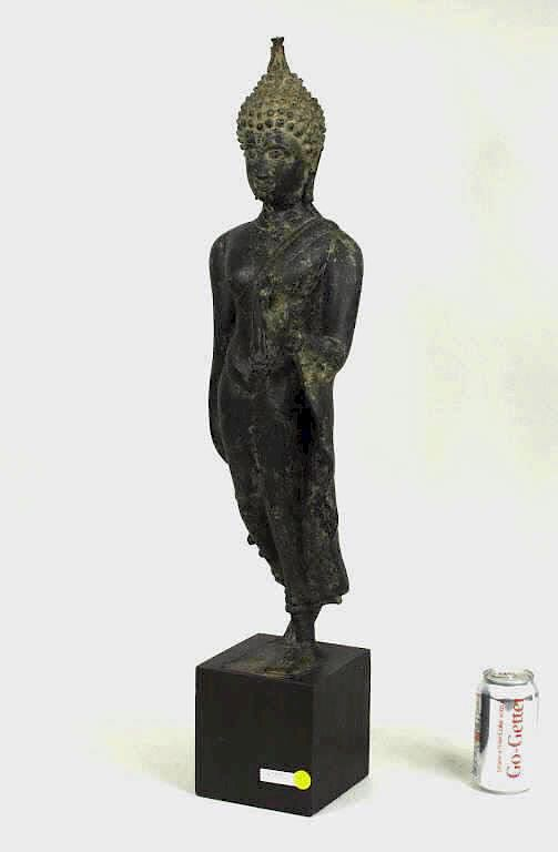 Southeast Asian Bronze Striding Buddha On Stand Southeast Asian bronze