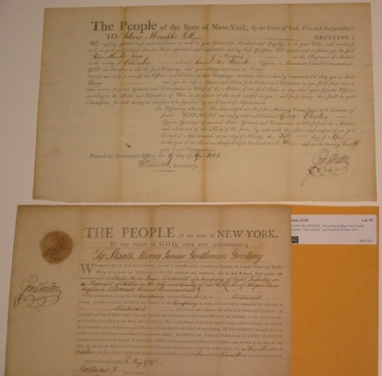 CLINTON GEORGE Two partly printed Documents Signed Geo Clinton as