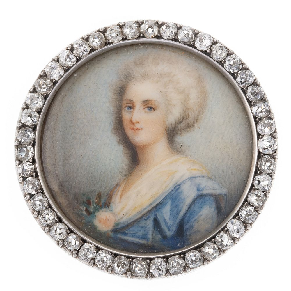 An Antique Old Mine Cut Diamond Portrait Brooch An antique
