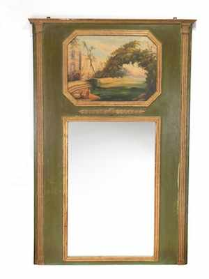 An Antique Trumeau Mirror A large trumeau mirror painted and
