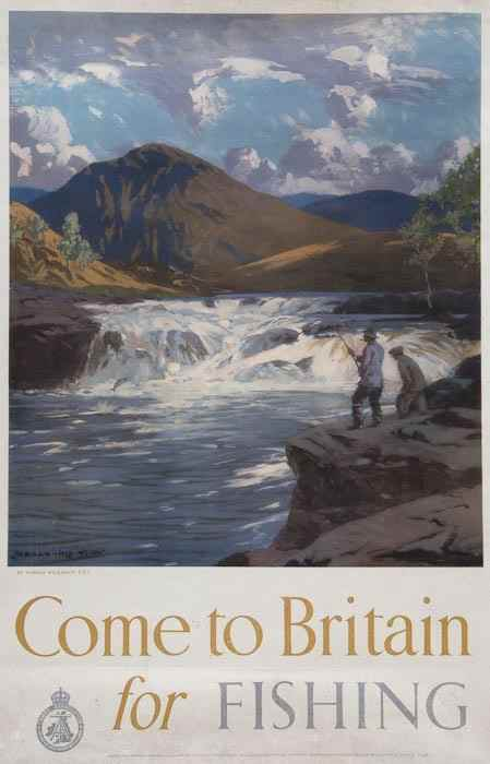 WILKINSON Norman 1878 1971 COME TO BRITAIN FOR FISHING lithograph