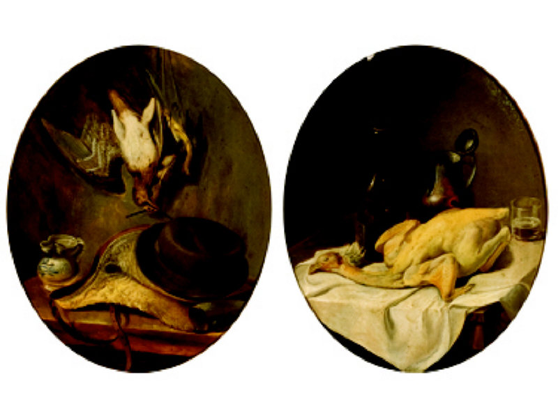 CONTINENTAL SCHOOL Game trophies pair of oval paintings on panel