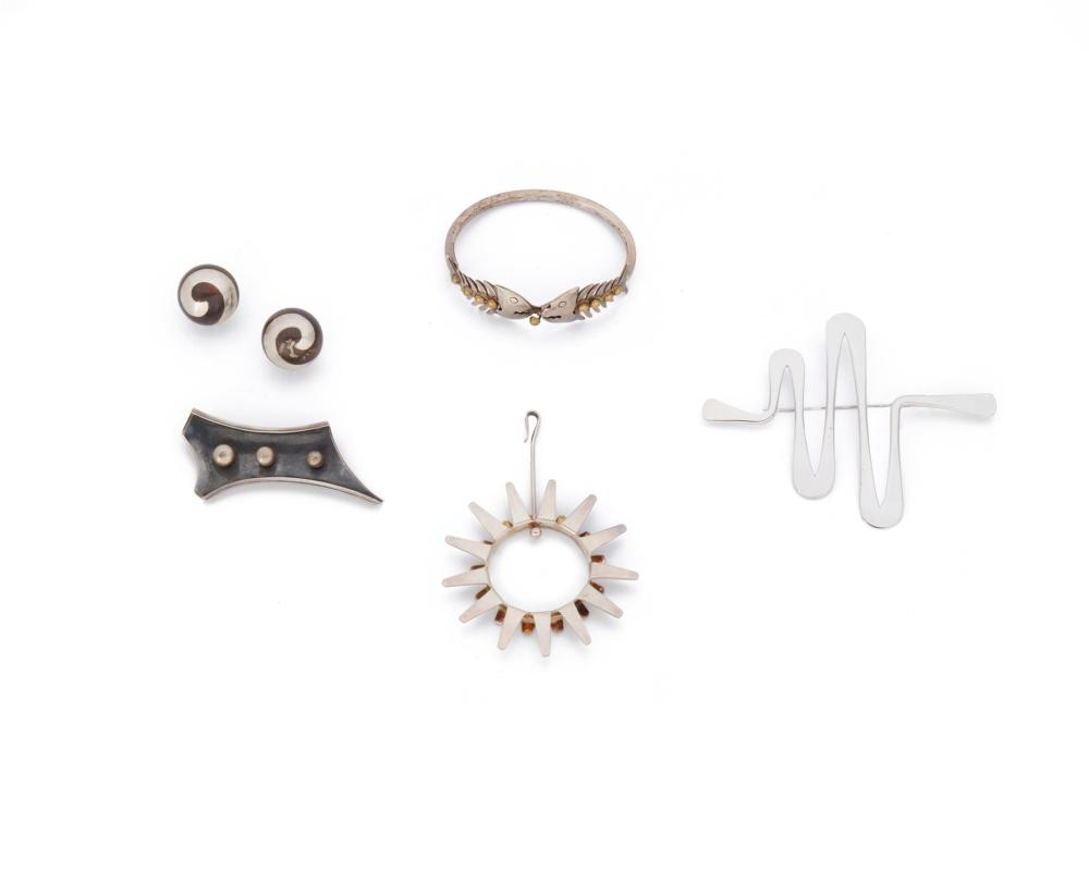 A group of modernist silver jewelry Mid 20th Century or
