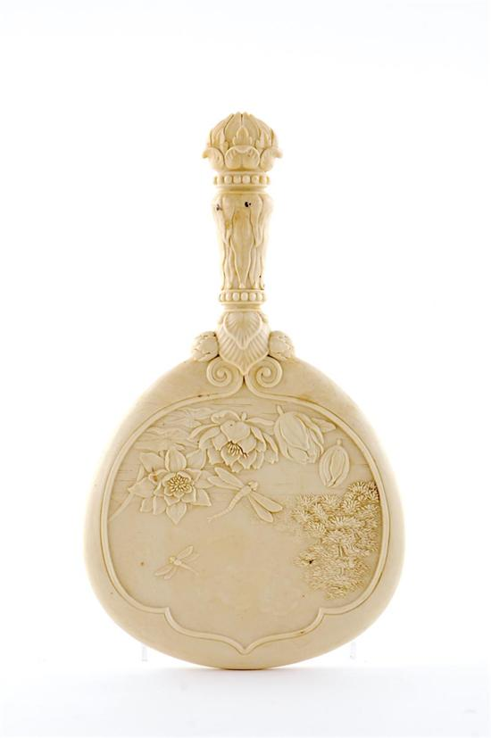 Japanese carved ivory mirror Meiji period late 19th century carved