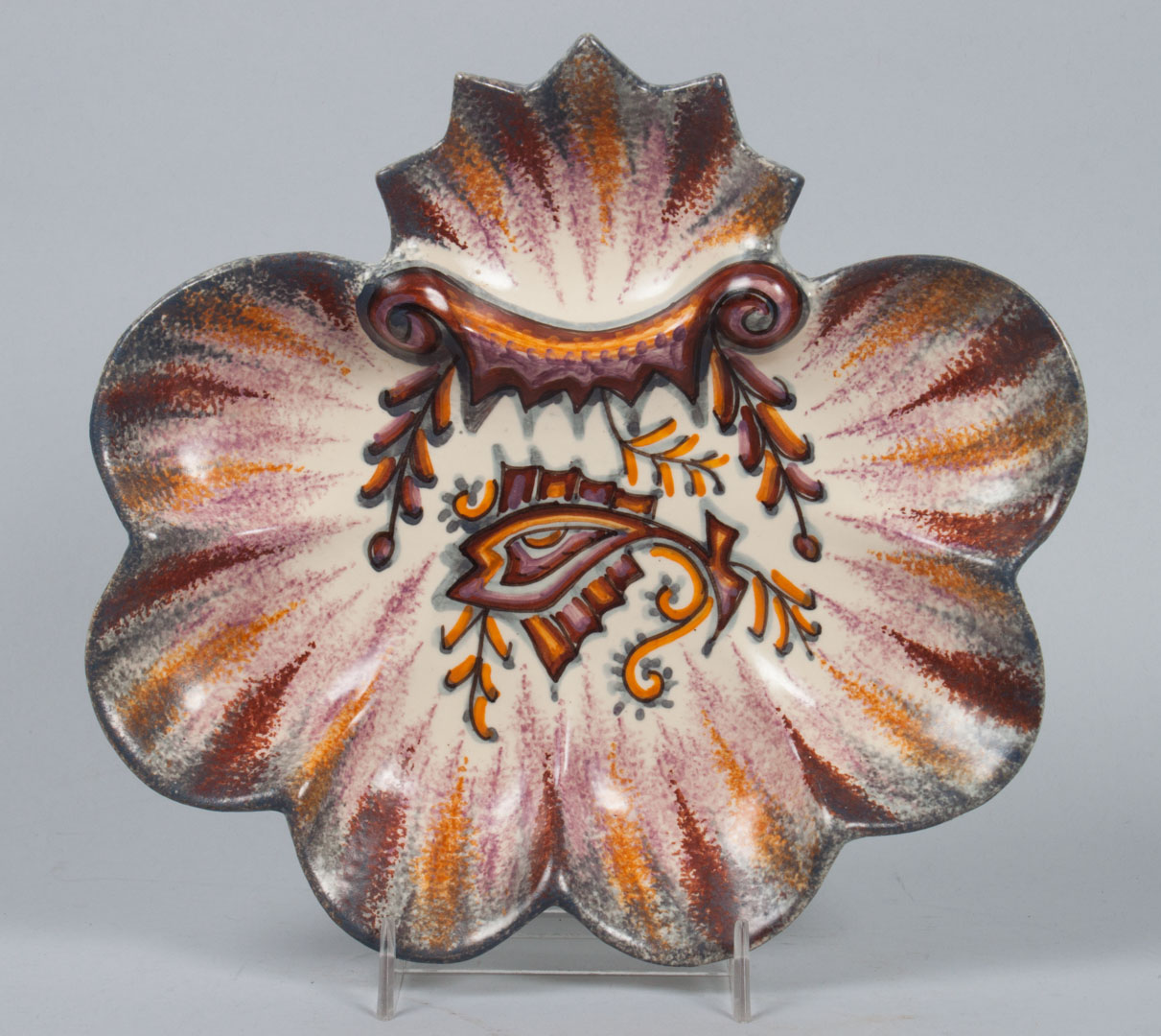 Quimper faience oyster plate circa 1930s stylized fish and seaweed