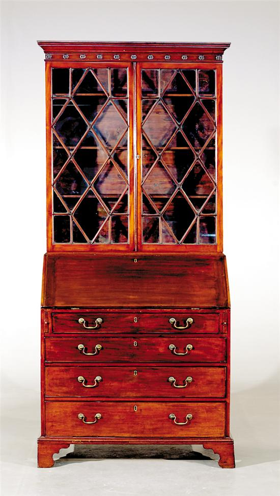 George III mahogany bureau bookcase circa 1790 molded cornice and