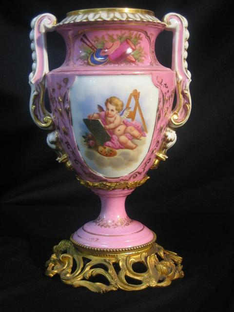 FRENCH GILT BRONZE MOUNTED PINK GROUND VASE French mid 19th