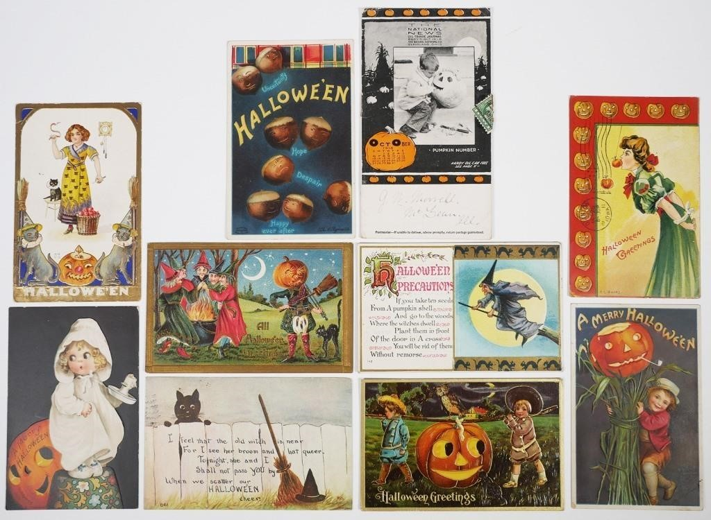 10 Assorted early 20th century postcards with Halloween theme including