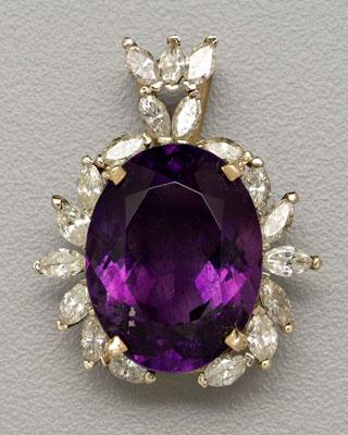 Amethyst diamond pendant oval faceted central amethyst estimated weight 18