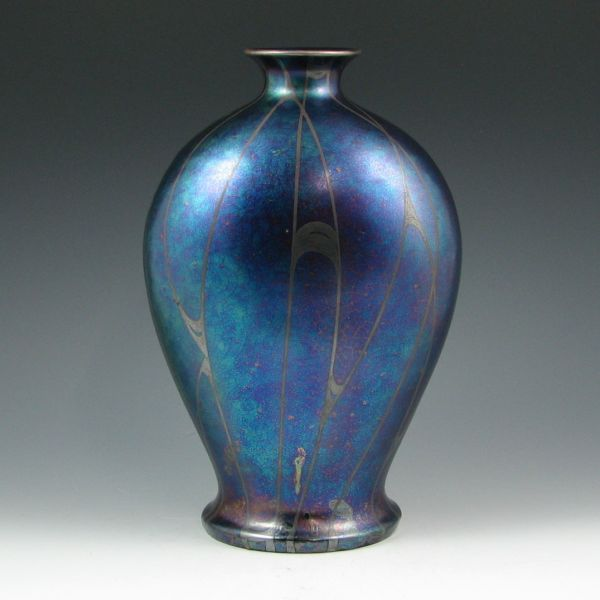 Outstanding Art Nouveau vase with deep blue green and purple