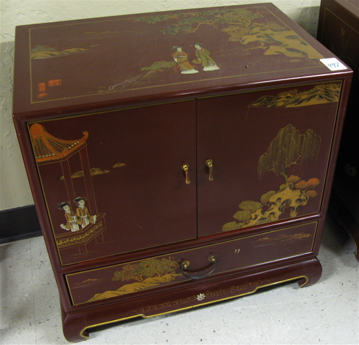 PAIR OF CHINESE END CABINETS the exteriors decorated with hand