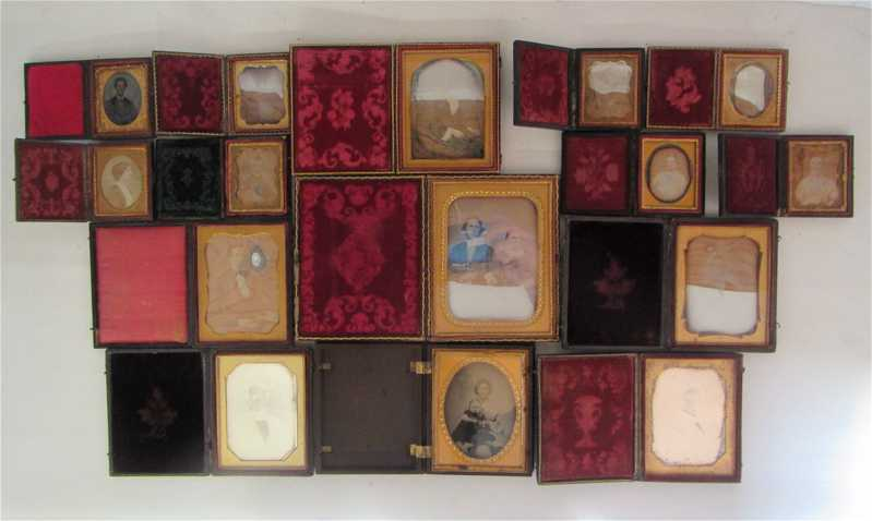 FIFTEEN DAGUERREOTYPES TYPES various sizes including traditional portraits of men
