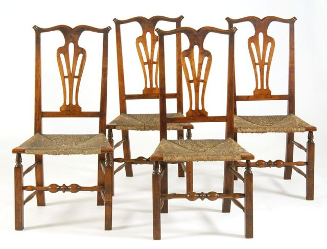 RARE SET OF FOUR CHIPPENDALE SIDE CHAIRS Southeastern MA or