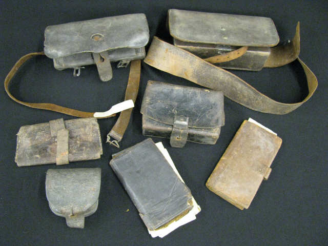 Civil War Leather Items ammo cases pouches papers more