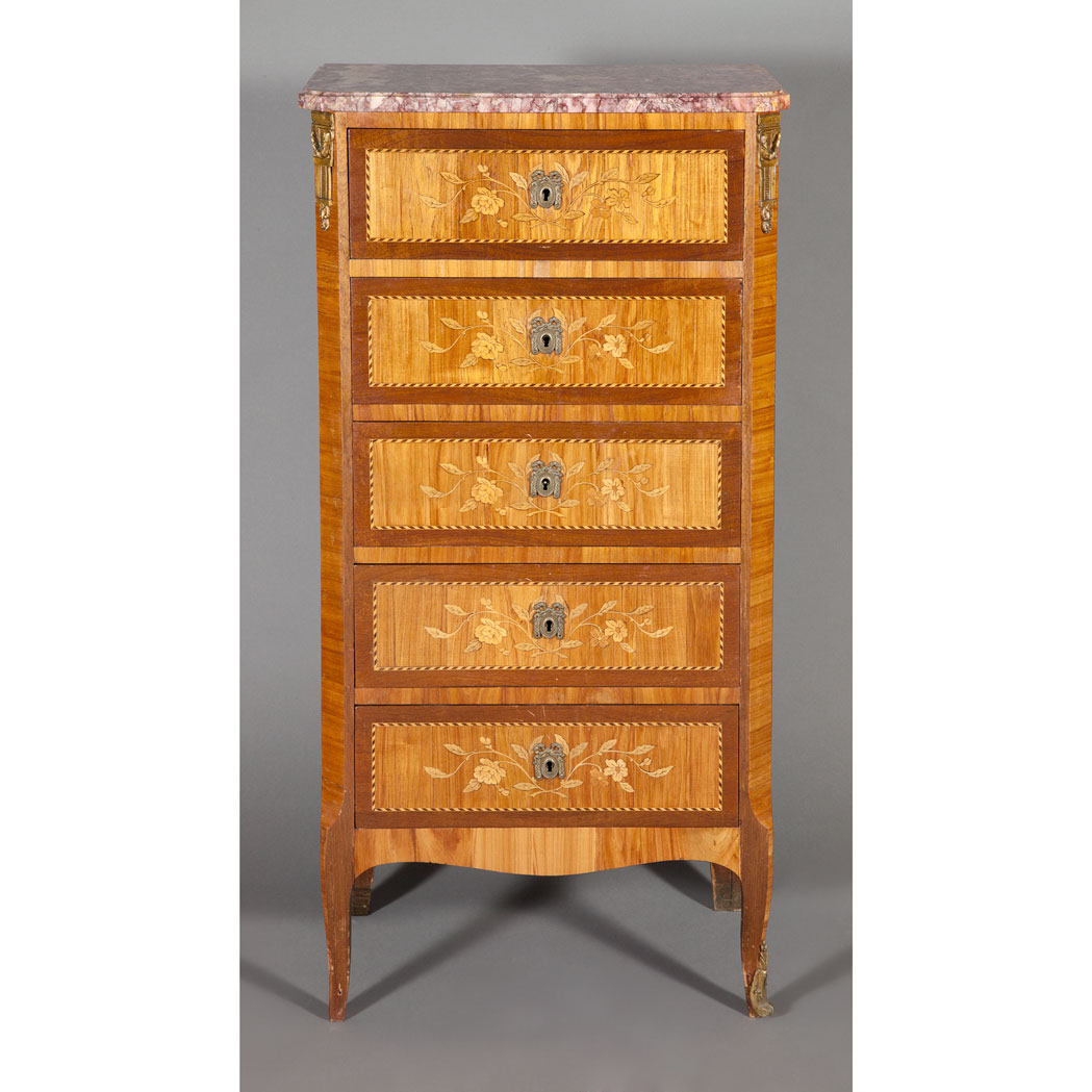 Louis XVI Style Gilt Metal Mounted Marquetry Inlaid Walnut Diminutive