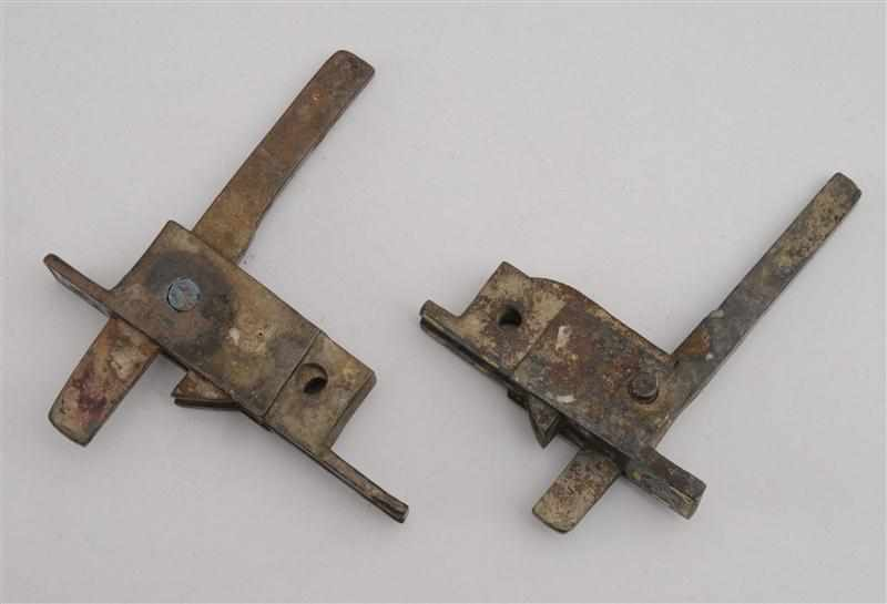 TWO WARRING STATES HAN DYNASTY ARCHAIC BRONZE CROSSBOW MECHANISMS Each