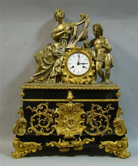 FRENCH GROS A LYONS GILT BRONZE MANTEL CLOCK 19th century