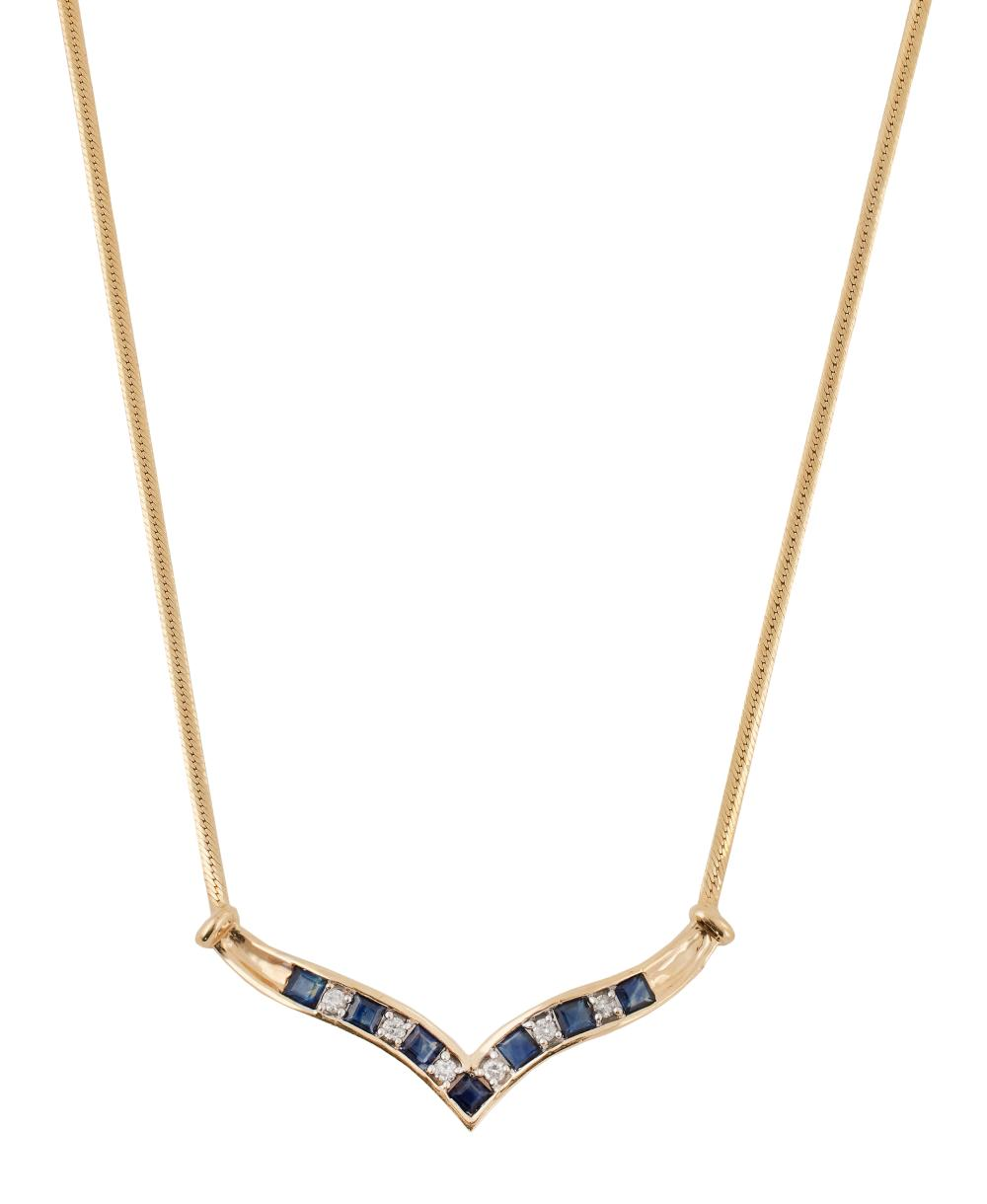 14KT YELLOW GOLD SAPPHIRE AND DIAMOND NECKLACE APPROX 3 13