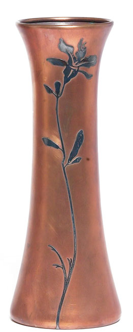 Heintz vase sterling on bronze applied floral design cleaned original