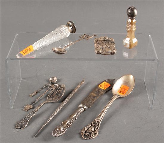Assorted small silver articles including a silver and cut glass