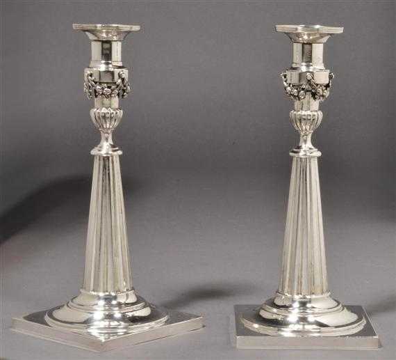 PAIR OF CANDLEHOLDERS Augsburg probably 1783 85 Maker s mark